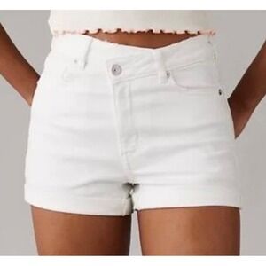 American Eagle White Crossover Asymmetrical Waist Mom Shorts Womens 14 Stretch